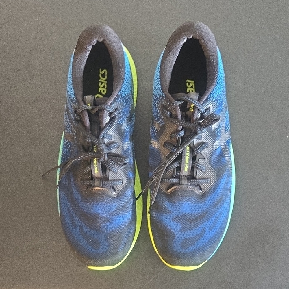 Asics Men's Blue Black and Neon Yellow Athletic Shoes - Picture 4 of 12